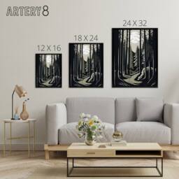 "Artery8 Full Moon Over Forest Landscape Framed Canvas Wall Art Print in Black - Size: W12"" x H16""" - thumbnail 4