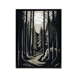"Artery8 Full Moon Over Forest Landscape Framed Canvas Wall Art Print in Black - Size: W12"" x H16""" - thumbnail 1