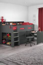 Julian Bowen Jupiter Midsleeper Cabin Bed with Desk in Dark Grey - Size: Single - thumbnail 1