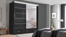 Interior Emporium Ltd IE High Gloss Florence Mirror Door without LED Light - Sliding Door Wardrobe - Wardrobe for You ( Black, 205 cm ) in Black - thumbnail 1