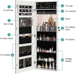 Dprodo Jewelry Armoire Cabinet Organizer with Full-Length Mirror in White - Size: 1 Pack - thumbnail 6