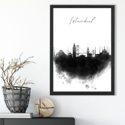 ARTZE Istanbul Watercolour Skyline City Framed Print SIZE: A4 with Black Frame - Size: A3 - thumbnail 2