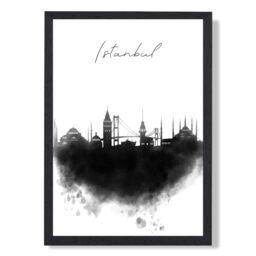 ARTZE Istanbul Watercolour Skyline City Framed Print SIZE: A4 with Black Frame - Size: A3 - thumbnail 1