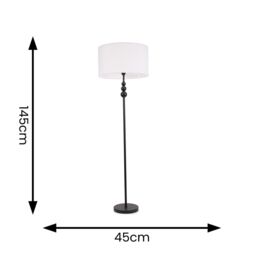 ValueLights Marissa Fabric Drum Shade with Black Stacked Ball Floor Lamp & LED Bulb in White - thumbnail 5
