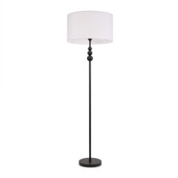 ValueLights Marissa Fabric Drum Shade with Black Stacked Ball Floor Lamp & LED Bulb in White - thumbnail 2