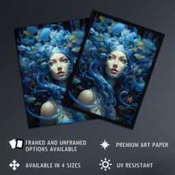 "Artery8 Goddess Of The Sea Mermaid Lore Concept Striking Artwork In Blue Unframed Wall Art Print Poster Home Decor Premium - Size: W12"" x H16""" - thumbnail 2