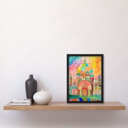 Artery8 Abstract Mosque Islam Folk Art Artwork Framed Wall Art Print A4 in Black - thumbnail 2