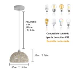 Pheashine White Rattan Woven Pendant Light, E27, Adjustable 130cm, Bulb included in Beige - thumbnail 4