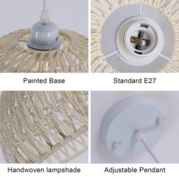 Pheashine White Rattan Woven Pendant Light, E27, Adjustable 130cm, Bulb included in Beige - thumbnail 5