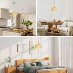 Pheashine White Rattan Woven Pendant Light, E27, Adjustable 130cm, Bulb included in Beige - thumbnail 6