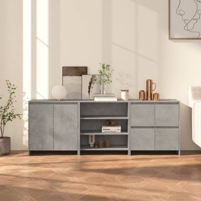 Berkfield Home 3 Piece Sideboard Concrete Grey Engineered Wood - image 1