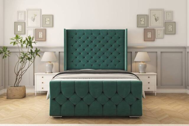 "Sloomy Luthor Plush Frame-Mattress - 50"" Upholstered Wingback Headboard in Emerald - Size: Super King" - image 1