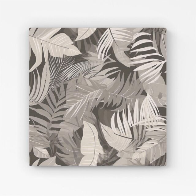 Warren Reed - Designer Grey Brown Tropical Leaves Canvas - Size: w40 inch x h40 inch - image 1