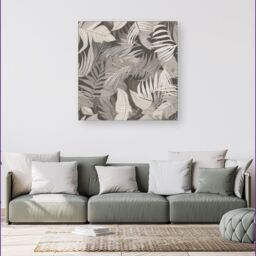 Warren Reed - Designer Grey Brown Tropical Leaves Canvas - Size: w40 inch x h40 inch - thumbnail 4