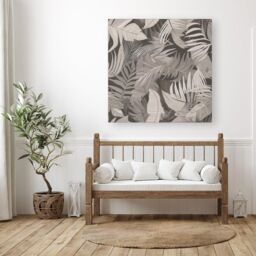 Warren Reed - Designer Grey Brown Tropical Leaves Canvas - Size: w40 inch x h40 inch - thumbnail 3