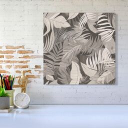 Warren Reed - Designer Grey Brown Tropical Leaves Canvas - Size: w40 inch x h40 inch - thumbnail 2