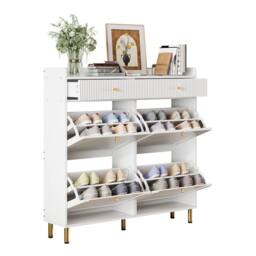 Merax White Double-Row Tilt-Out Shoe Cabinet with 2 Drawers &Gold Metal Legs - thumbnail 9