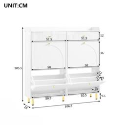 Merax White Double-Row Tilt-Out Shoe Cabinet with 2 Drawers &Gold Metal Legs - thumbnail 2