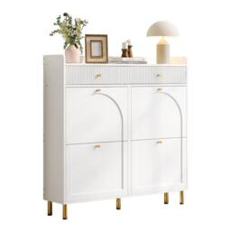 Merax White Double-Row Tilt-Out Shoe Cabinet with 2 Drawers &Gold Metal Legs - thumbnail 8