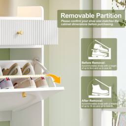 Merax White Double-Row Tilt-Out Shoe Cabinet with 2 Drawers &Gold Metal Legs - thumbnail 6