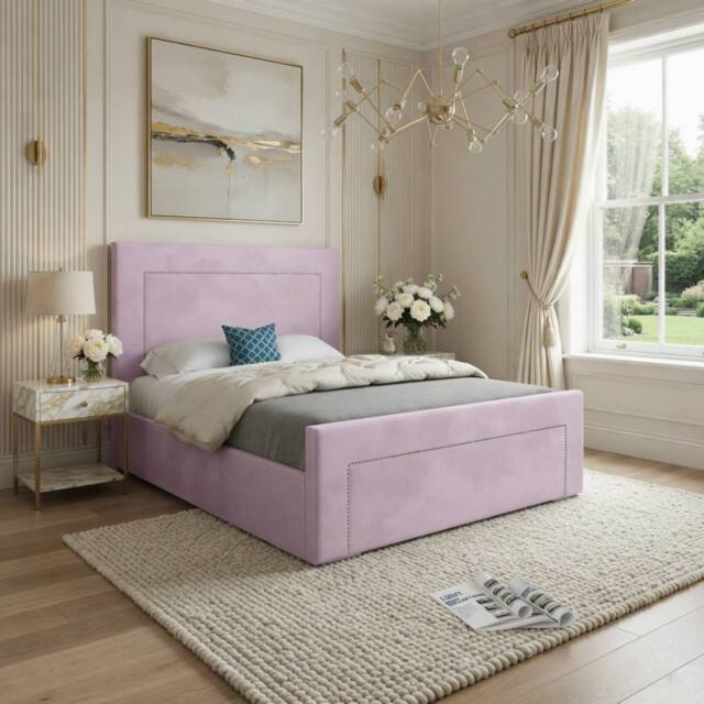 KDMD Macclesfield Upholstered Pink Soft Velvet Designer Bed Frame - Size: Small Double - image 1
