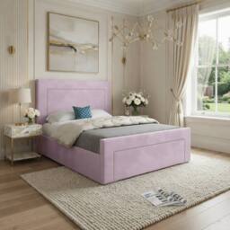 KDMD Macclesfield Upholstered Pink Soft Velvet Designer Bed Frame - Size: Small Double - thumbnail 1