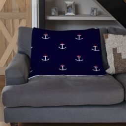 Benjamin Tate Design White & Red Anchors On Navy Blanket in Natural - Size: 120 cm x 150 cm - thumbnail 2