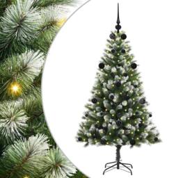 Berkfield Home Artificial Hinged Christmas Tree with Flocked Snow 150 cm in Green - thumbnail 2