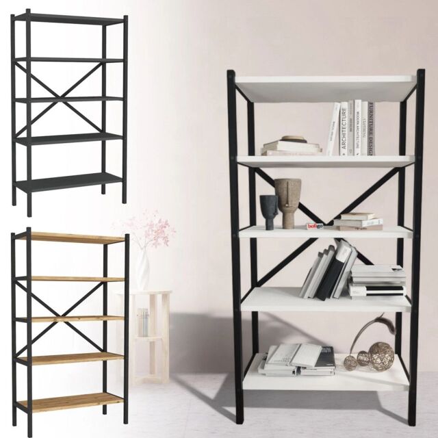 EONLION 5-Shelf Wood Bookcase, Metal Frame Storage Shelving Unit in Black - image 1