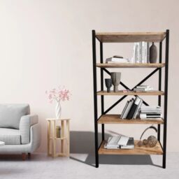 EONLION 5-Shelf Wood Bookcase, Metal Frame Storage Shelving Unit in Black - thumbnail 8
