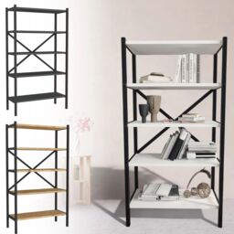 EONLION 5-Shelf Wood Bookcase, Metal Frame Storage Shelving Unit in Black - thumbnail 1