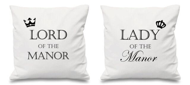 "60 SECOND MAKEOVER Lord Of The Manor Lady Of The Manor White Cushion Covers 16"" x 16"" Couples Cushions Valentines Anniversary Boyfriend"
