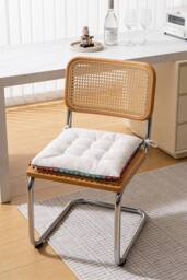 Boho Tassel Decor Square Dining Chair Pad Cushion in White - Size: 40 cm x 40 cm - thumbnail 1