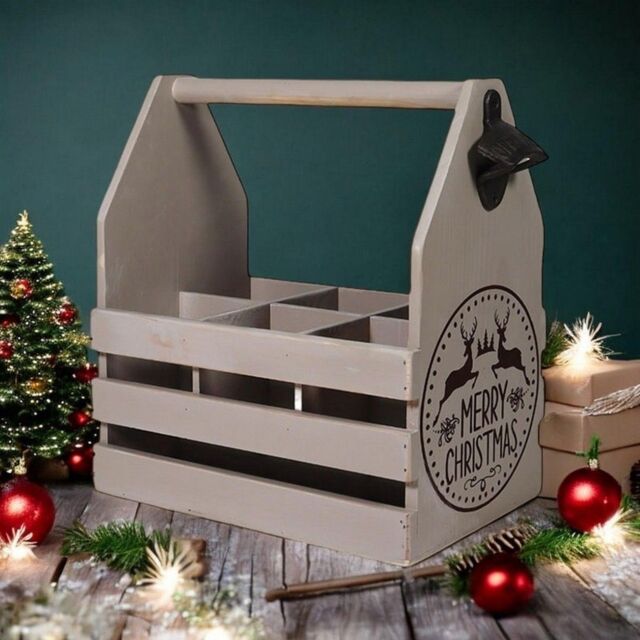 Minster 6 Bottle Holder with Opener - L19 x W27 x H30 cm - Rustic Grey - Size: 1 Pack - image 1