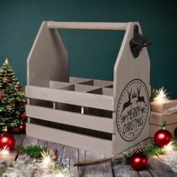 Minster 6 Bottle Holder with Opener - L19 x W27 x H30 cm - Rustic Grey - Size: 1 Pack - thumbnail 1