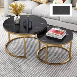 VOGREX Set of 2 Nesting Round Coffee Tables, Stacking Side Tables - thumbnail 3