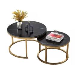 VOGREX Set of 2 Nesting Round Coffee Tables, Stacking Side Tables - thumbnail 1