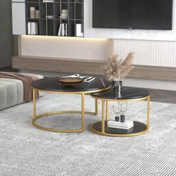 VOGREX Set of 2 Nesting Round Coffee Tables, Stacking Side Tables - thumbnail 4