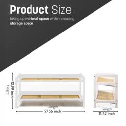 Keplin 2 Tier Bamboo & Rattan Shoe Organiser Rack - Durable, Easy Assembly in White - thumbnail 3