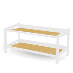 Keplin 2 Tier Bamboo & Rattan Shoe Organiser Rack - Durable, Easy Assembly in White - thumbnail 1