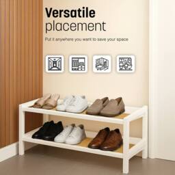 Keplin 2 Tier Bamboo & Rattan Shoe Organiser Rack - Durable, Easy Assembly in White - thumbnail 7