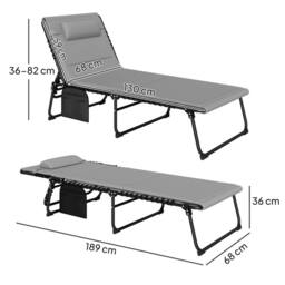 OUTSUNNY Folding Sun Loungers Set of 2, Reclining Sun Bed, Light Grey - thumbnail 3