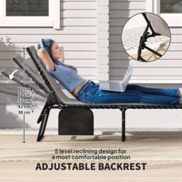 OUTSUNNY Folding Sun Loungers Set of 2, Reclining Sun Bed, Light Grey - thumbnail 4