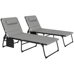 OUTSUNNY Folding Sun Loungers Set of 2, Reclining Sun Bed, Light Grey - thumbnail 2