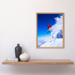 "Artery8 Wall Art Print Skier Jumping Slope Skiing Snow Sport Alps Winter Landscape Ski Action Photo Art Framed in Light Oak - Size: W12"" x H16""" - thumbnail 2