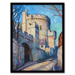 "Artery8 Windsor Castle UK Royal King Charles Oil Painting Framed Art Print in Blue - Size: W12"" x H16""" - thumbnail 1