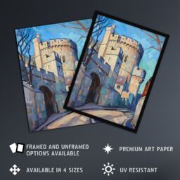 "Artery8 Windsor Castle UK Royal King Charles Oil Painting Framed Art Print in Blue - Size: W12"" x H16""" - thumbnail 2