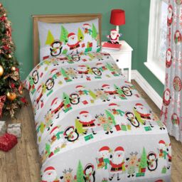 Velosso Xmas Ho Ho Cotton Rich Printed Duvet Cover & Pillowcase Se in Red - Size: King - thumbnail 2