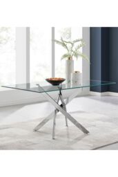 FurnitureboxUK Leonardo Glass & Chrome Metal Dining Table & 6 Milan Chairs Dining Set in Beige - thumbnail 4