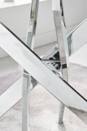 FurnitureboxUK Leonardo Glass & Chrome Metal Dining Table & 6 Milan Chairs Dining Set in Beige - thumbnail 2